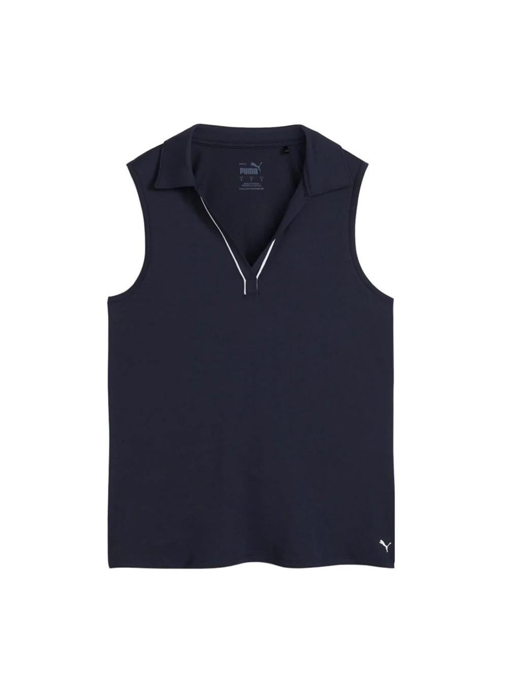 Puma Women's Cloudspun Piped Sleeveless Golf Polo Navy & White